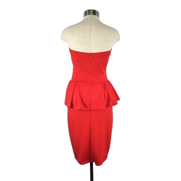 Mango Red Strapless Peplum Knee Length Cocktail Pencil Dress Women's Size XS - Picture 3 of 10